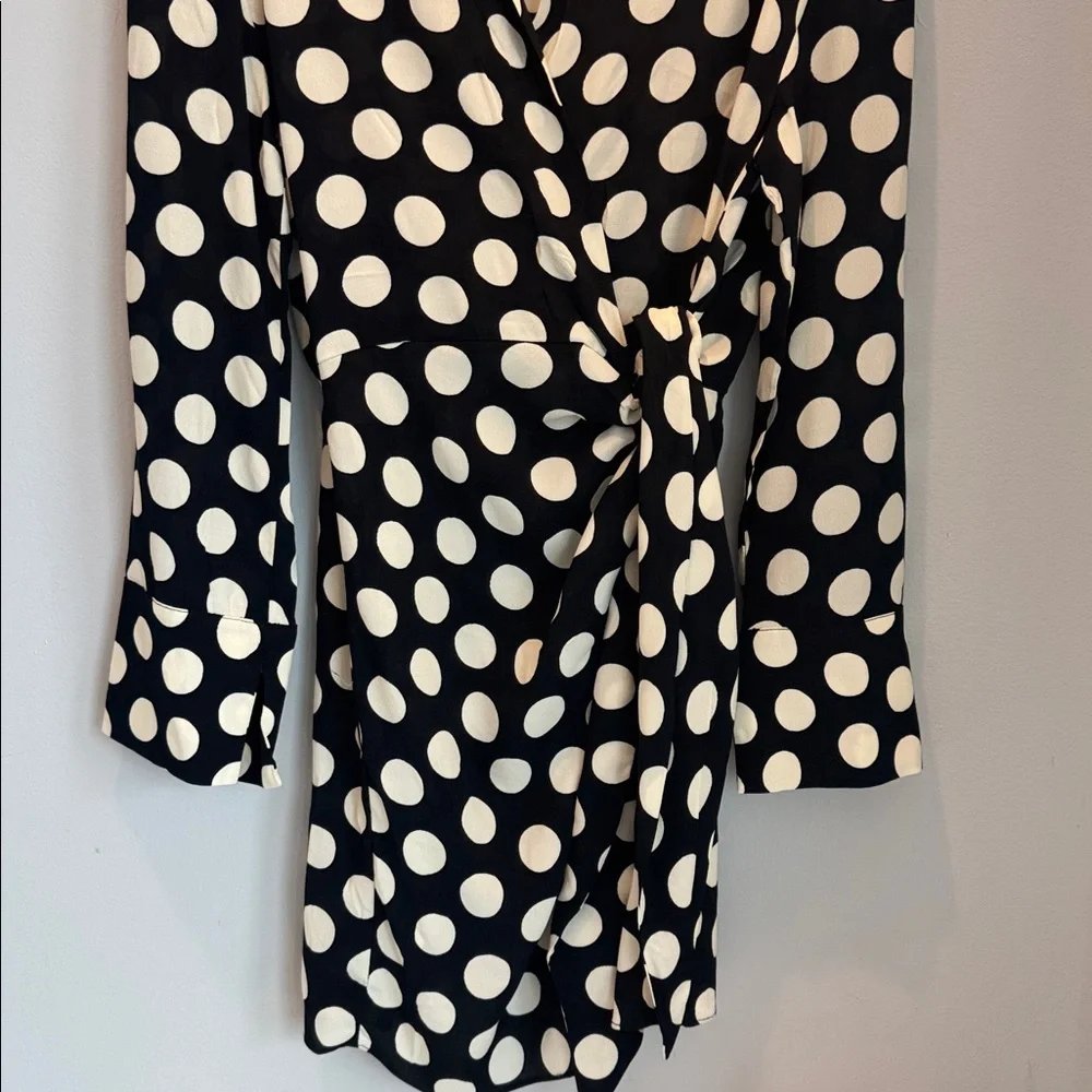 NEW Tag Zara Black & White Polka Dot Wrap Dress Size L Bloggers Fave - Picture 3 of 6